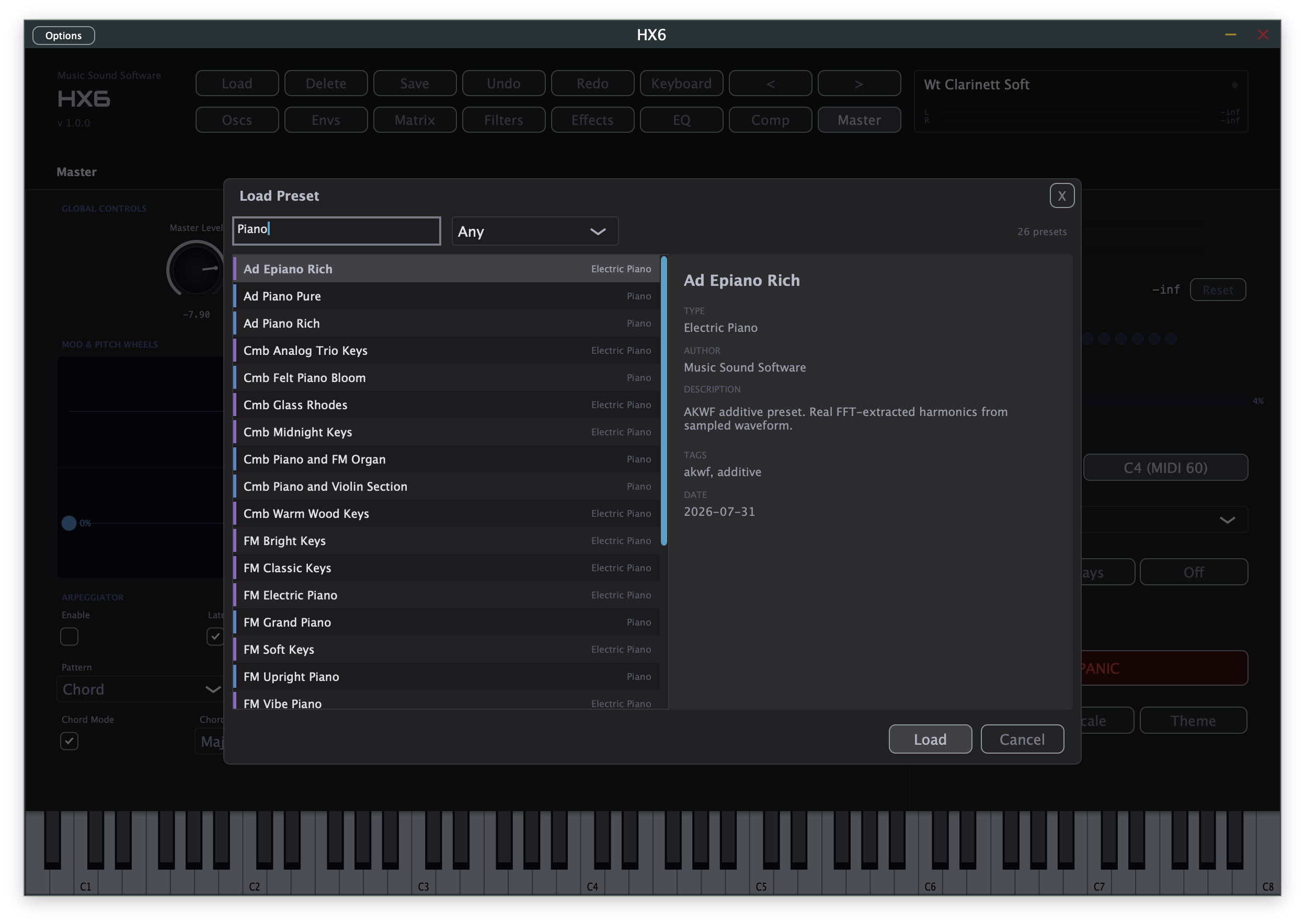 HX6 Load Preset browser
